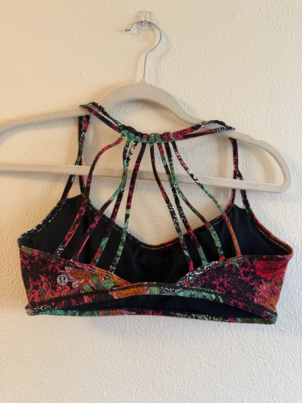 lululemon athletica Black Sports Bra with Multicolor Floral Straps